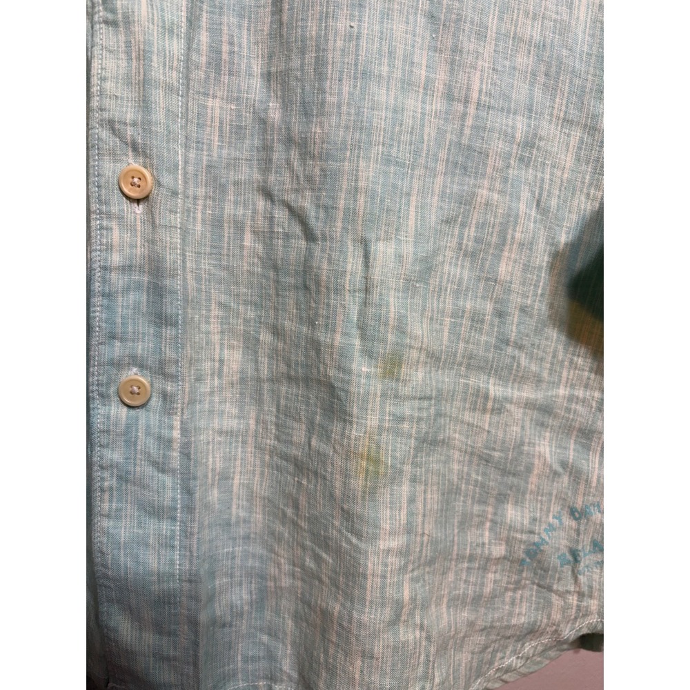 Tommy Bahama Mens XL Linen Button Down Shirt Aqua Blue Textured Long Sleeve - Picture 2 of 6